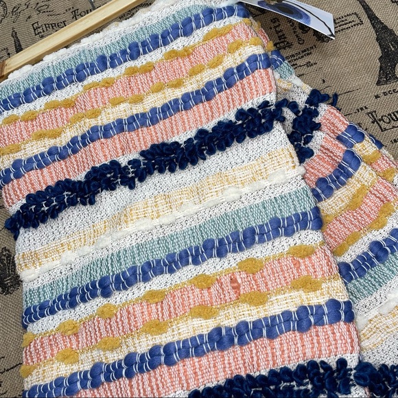 London kaye Bedding London Kaye Decorative Throw Multicolor Striped Embroidered Fringe Trim